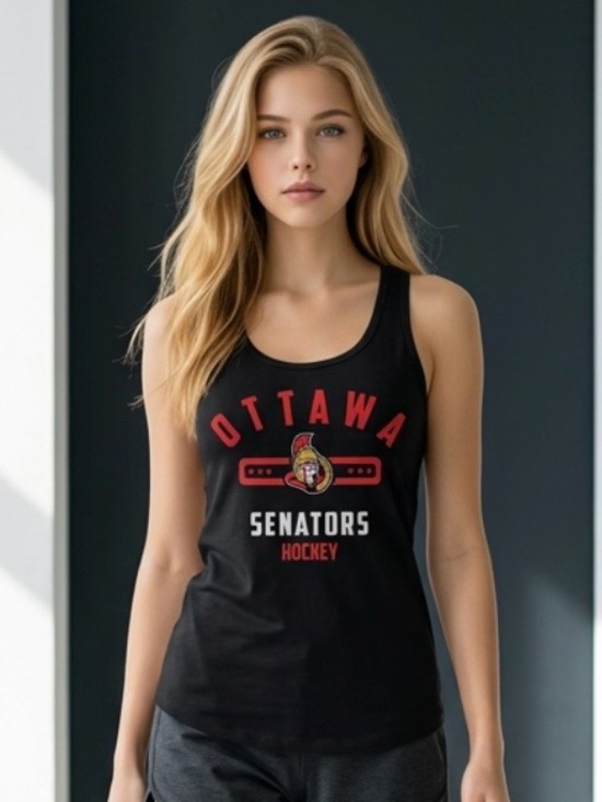 NHL Tops - 2 for $30 | NHL Black Tank Top with Red & White Ottawa Senators Logo